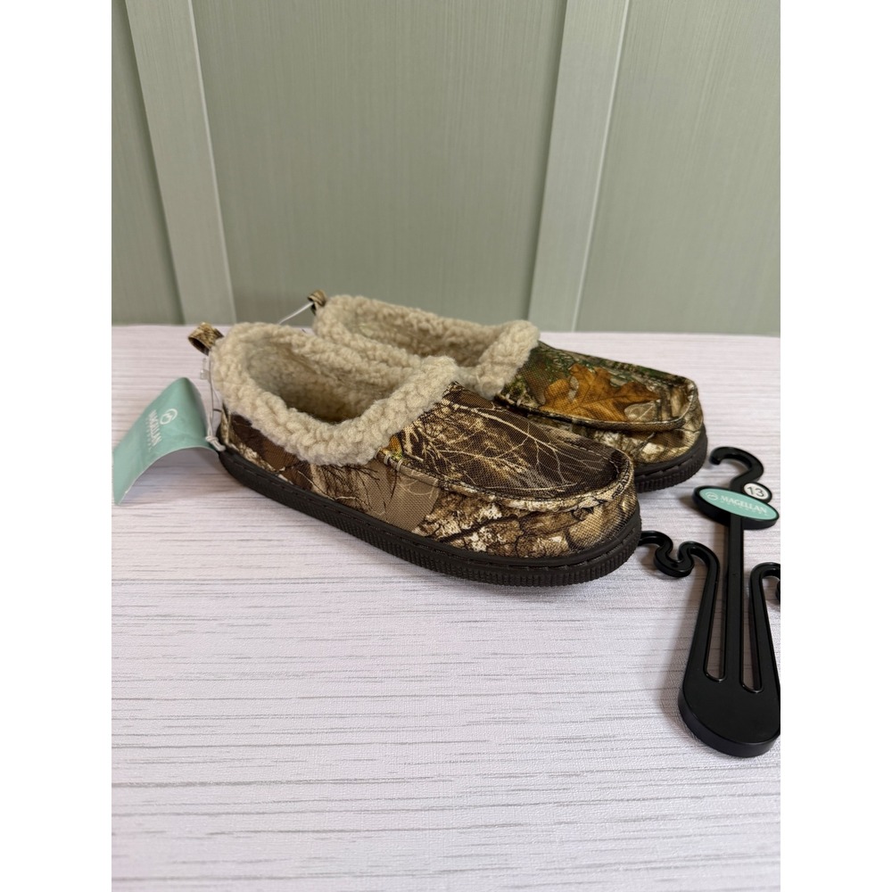 Magellan Outdoors Kids Camo Slippers Faux Fur Lined Moc Toe Shoes Brown Size 13